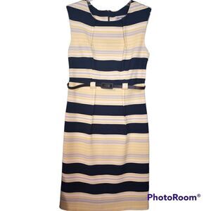 Shelby + Palmer sleeveless striped midi dress with belt